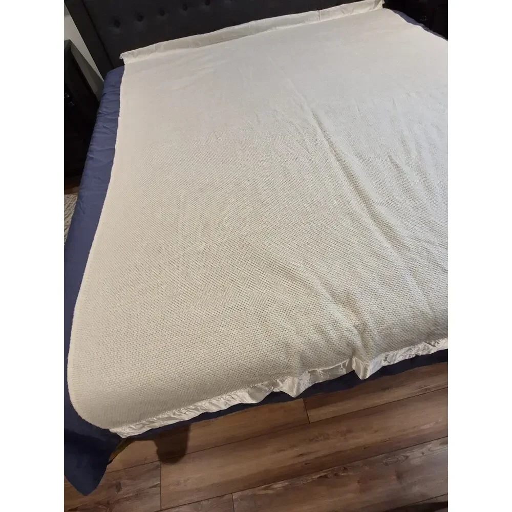 VTG Ralph Lauren Blanket Waffle Weave Satin Binding Acrylic Beige Ivory 68x89